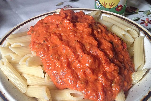 Spaghetti mit Schafskäse und Frischkäse Pesto Sauce von