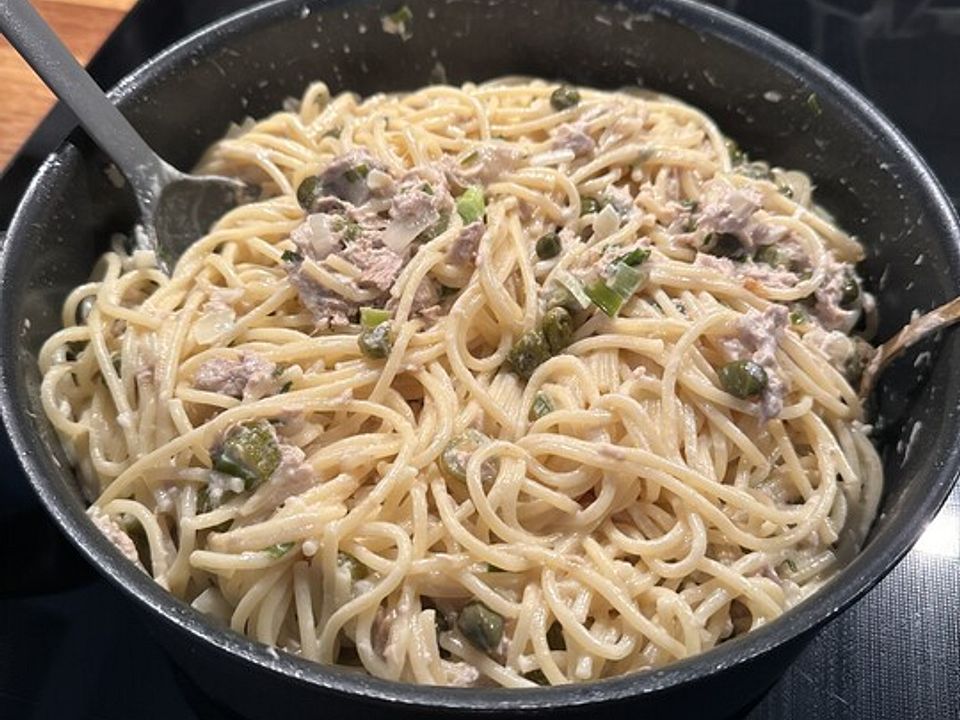 Spaghetti mit Thunfisch Kapern Sauce von semmelknöderl Chefkoch