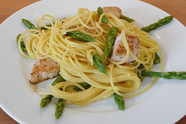 Spaghetti mit grünem Spargel und Putenbrustfilet von plumbum Chefkoch