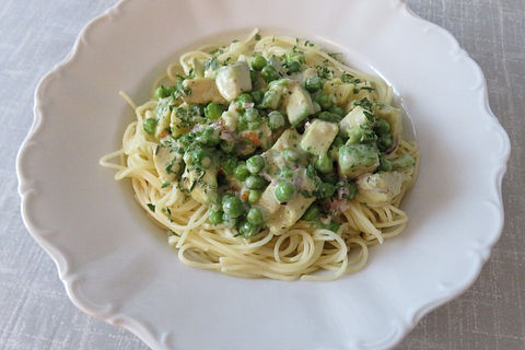 Spaghetti Mit Avocado Erbsen Sauce Von Bama89 Chefkoch