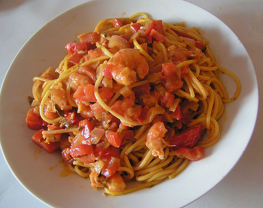 Spaghetti mit Krabben - Tomaten - Sahnesoße von bärchen23 | Chefkoch