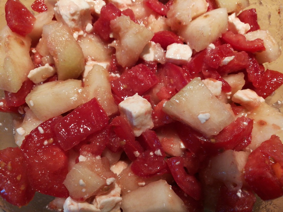 Tomatensalat mit Honigmelone und Schafskäse von peppers07 | Chefkoch