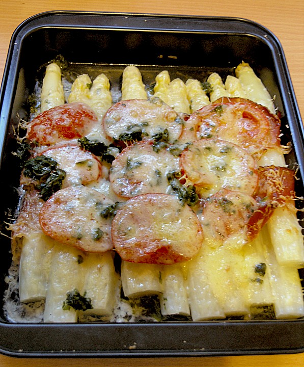 Spargel - Schinken - Röllchen mit Tomaten und Käse von Azoren | Chefkoch