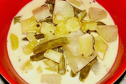Kohlrabi - Kartoffel - Bohnen - Topf mit Ziegenfrischkäse (Bild)