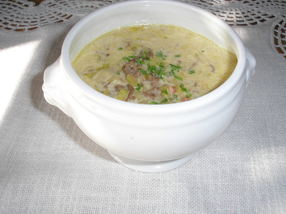 Hackfleisch-Lauch-Suppe von chefkoch