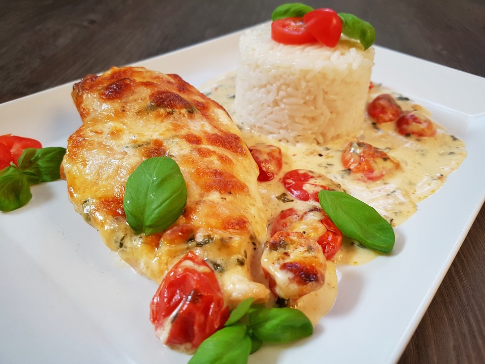 Mozzarella H Hnchen In Basilikum Sahnesauce Schnelle Rezepte