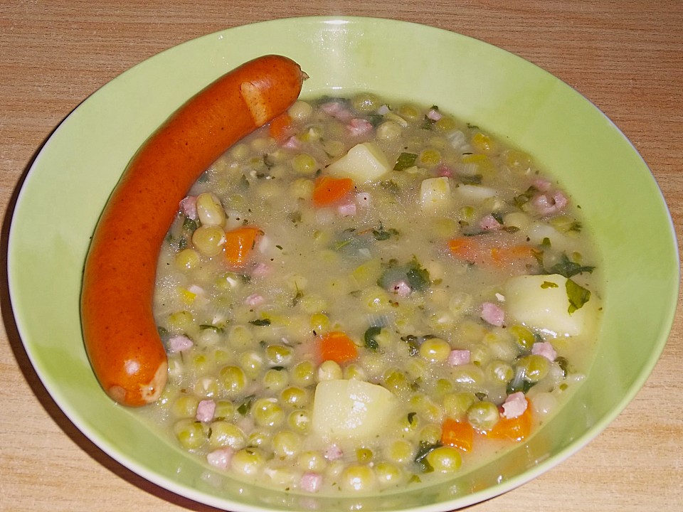 Erbseneintopf mit Debreciner Würstchen und Blattspinat von boto | Chefkoch