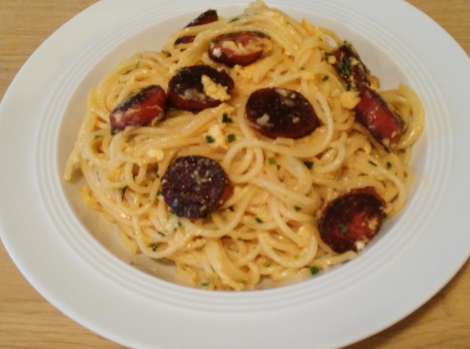Spaghetti mit Chorizo-Carbonara von krauti58 | Chefkoch