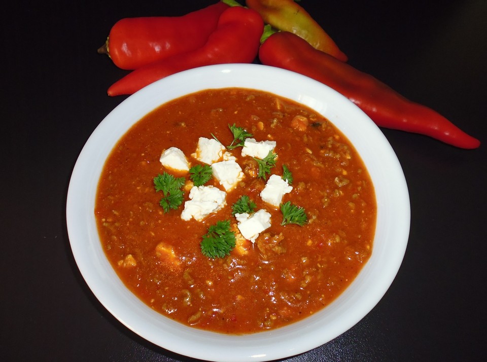 Paprika-Hackfleisch-Suppe mit Feta von lilalulu66 | Chefkoch