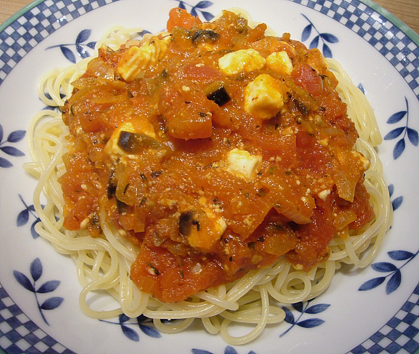 Spaghetti Mit Schafskäse - Oliven - Soße Von Bapfan | Chefkoch