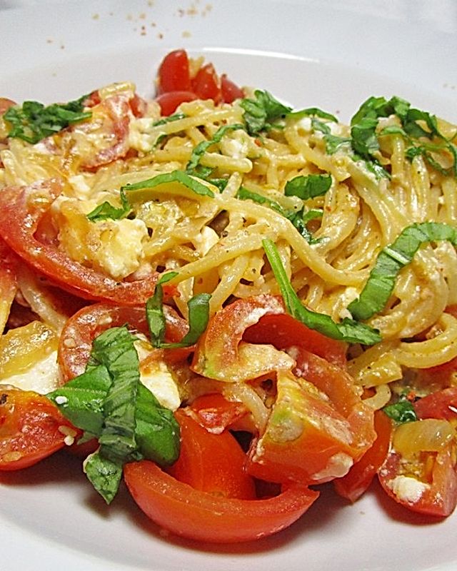 Spaghetti -Tomaten-Feta-Pfanne