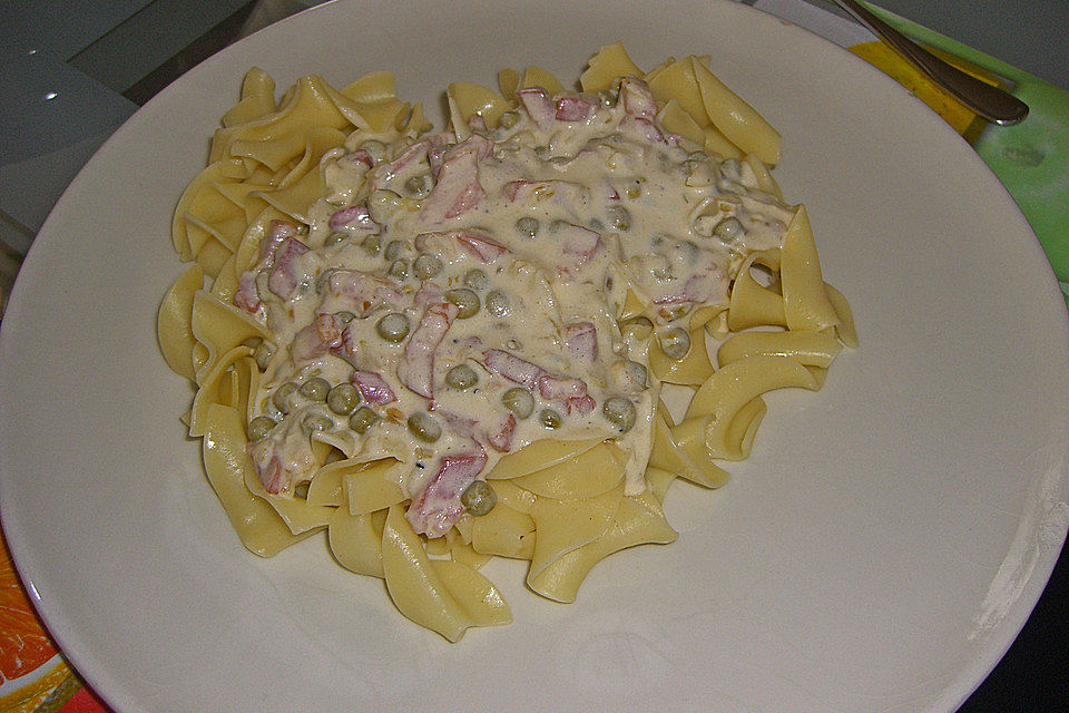 Penne mit Erbsen - Mascarpone - Sauce