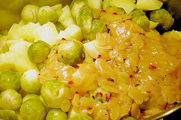 Rosenkohl - Kartoffeln mit Honig - Chili - Butter - Soße