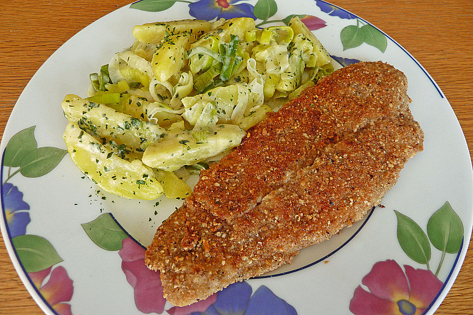 Seelachs - Nuss - Schnitzel mit Kartoffel - Lauch - Gemüse