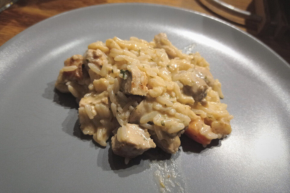 Hähnchenpfanne mit Gemüse und Reis