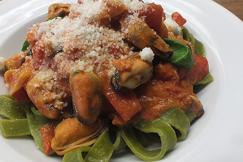 Delikate Pasta mit frischem Fisch und Meeresfrüchten