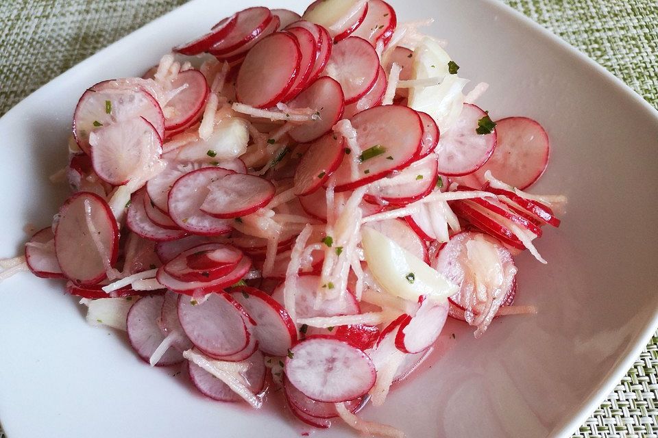 Radieschensalat mit Zwiebeln und Apfel Radieschensalat mit Zwiebeln und Apfel