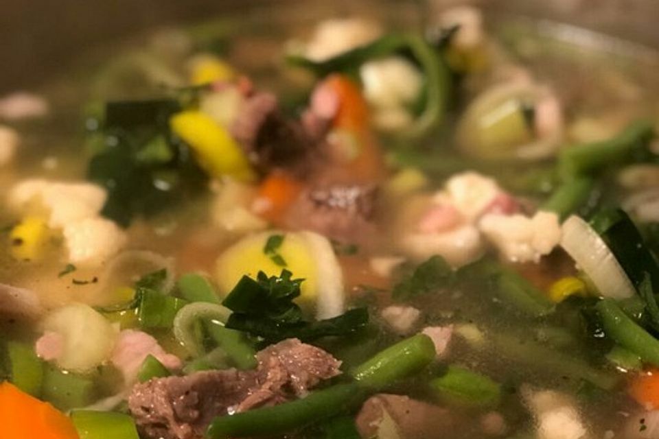 Grüne Bohnensuppe mit Rindfleisch