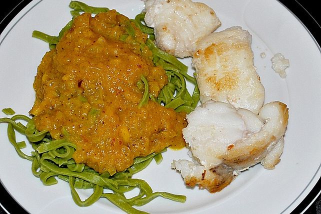 Seeteufel mit Mango - Passionsfrucht - Senf - Sauce und Tagliatelle von ...
