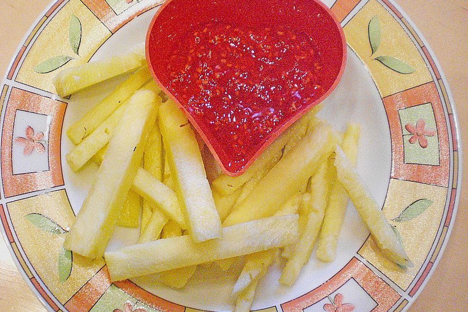 Ananas-Fritten mit Himbeer-Ketchup