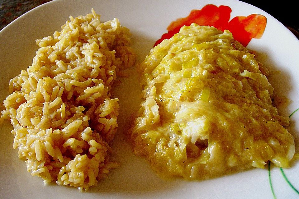 Seelachsfilet mit Lauch - Zwiebelkruste