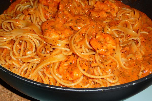 Spaghetti mit Krabben - Tomaten - Sahnesoße - Kochen Gut | kochengut.de