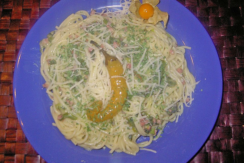 Herzschlags Spaghetti mit Lauch und Schinken