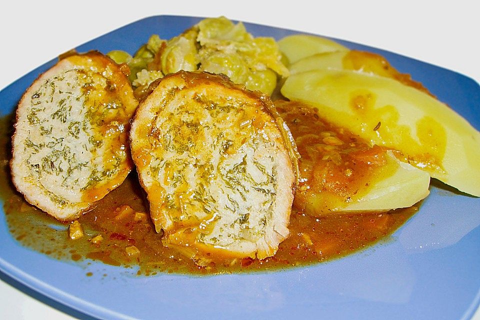 Schweineroulade mit Kräuter - Quark - Brät