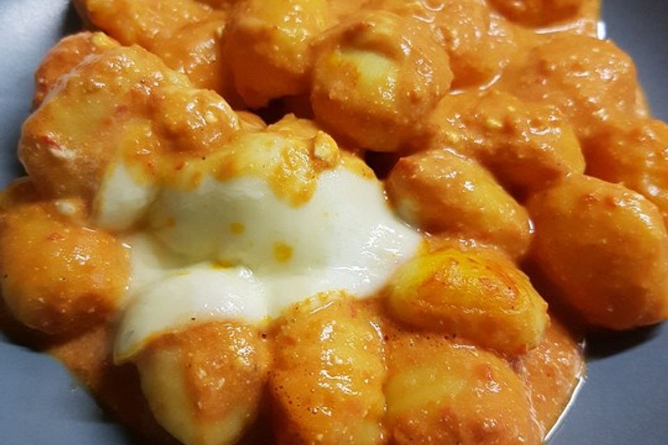 Gnocchi aus dem Ofen in Paprika-Tomaten-Sauce