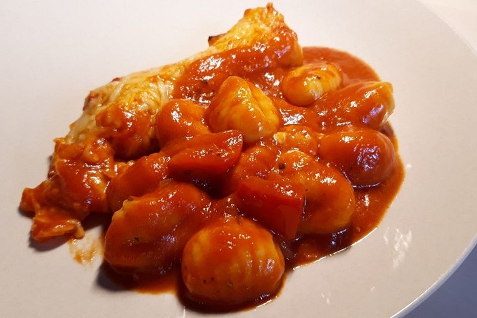 Gnocchi aus dem Ofen in Paprika-Tomaten-Sauce