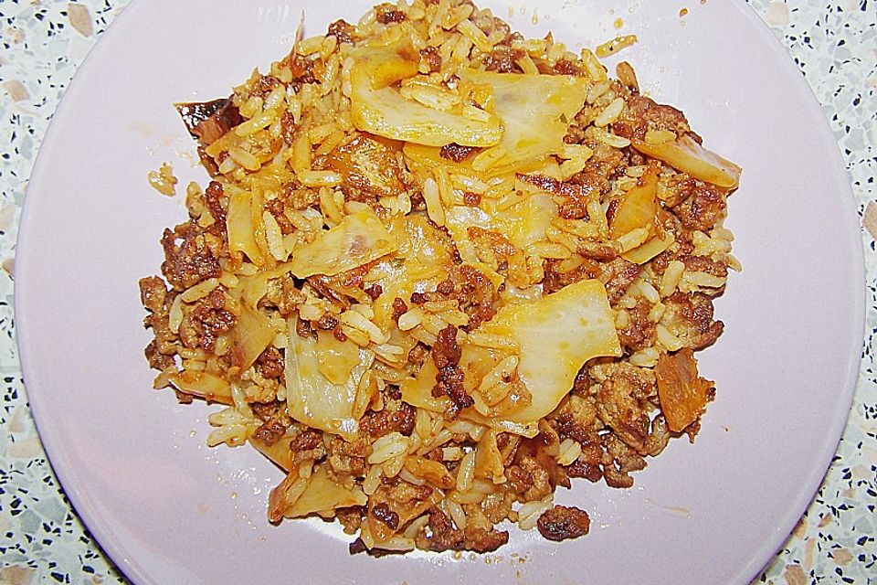 Hack - Kraut - Pfanne mit Reis