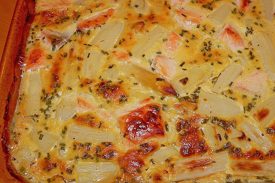 Spargelauflauf mit Lachs