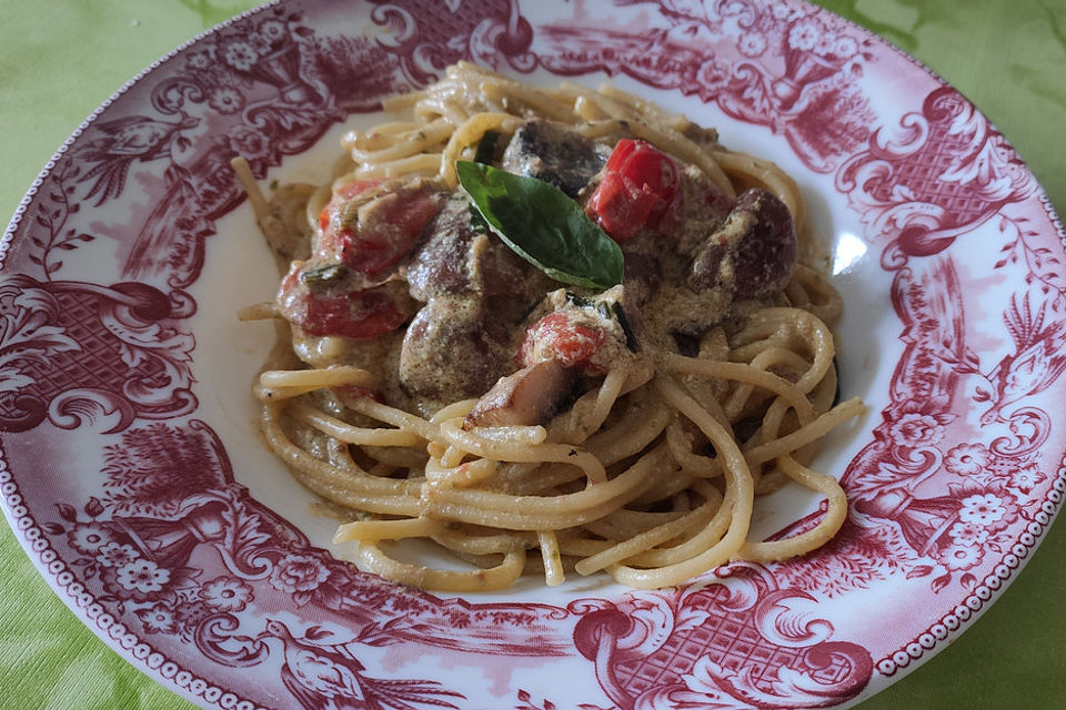 Bärlauch - Spaghetti mit Tomaten - Champignon - Gemüse