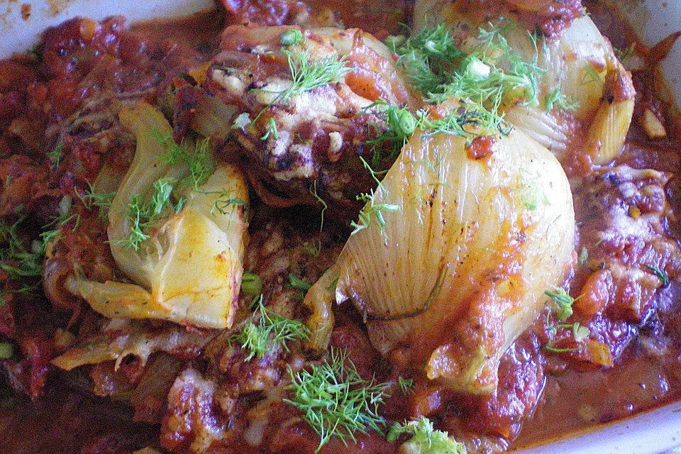 Überbackener Fenchel auf Tomatenbeet