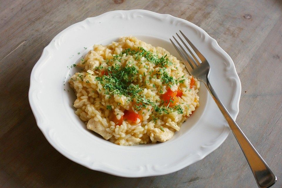 Risotto mit Hühnchen und Paprika