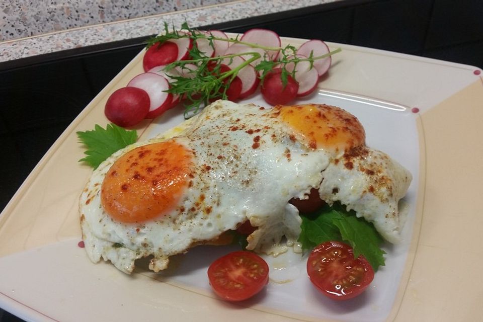 Spiegelei-Brot im Frühling