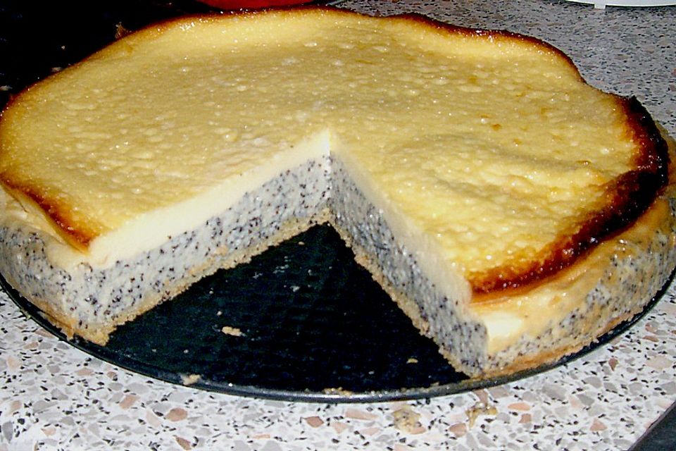 Mohnkuchen mit Schmand und Vanillepudding