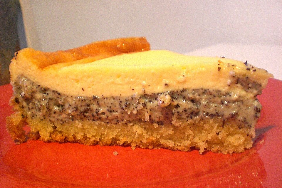 Mohnkuchen mit Schmand und Vanillepudding