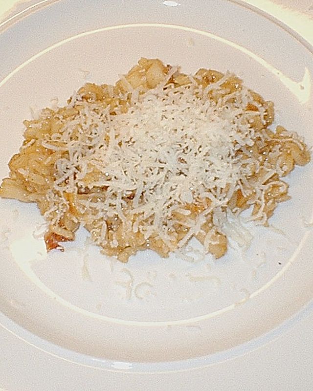 Speck - Birnen - Risotto mit Parmesanhaube