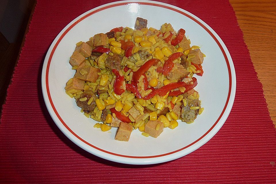 Gemüse - Wurst - Pfanne mit Reis