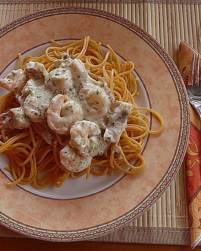 Pikante Tilapia - Garnelen - Spaghetti