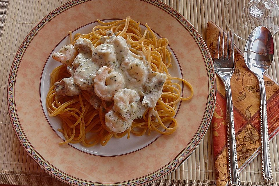 Pikante Tilapia - Garnelen - Spaghetti