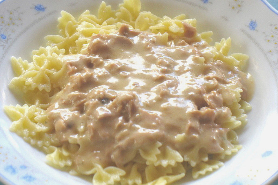 Thunfisch - Käse - Sahne - Sauce mit Nudeln