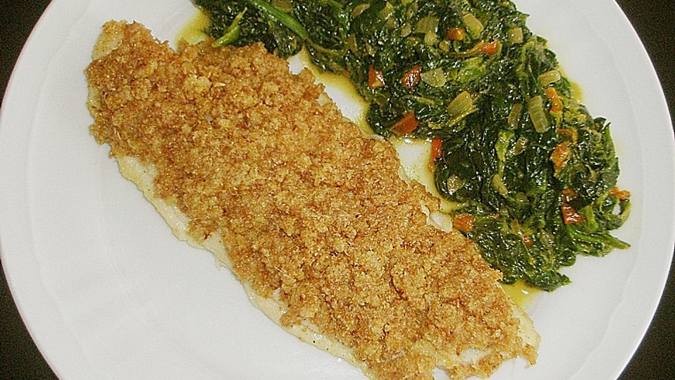 Pangasius mit Ingwerkruste und Kokos - Spinat von daja