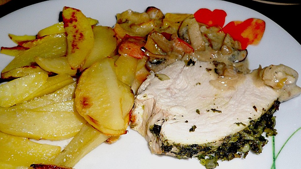 Kräuter-Putenbraten mit Rahmpilzen von Elfenlied