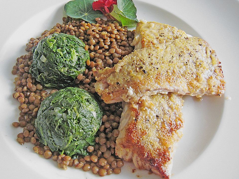 Seelachsfilet mit Spinatkugeln und Pantelleria - Linsen von schrat ...