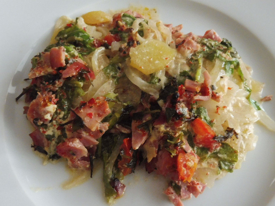 Zwiebelgratin mit Schinken und Rucola von Kaktusfeige1989| Chefkoch