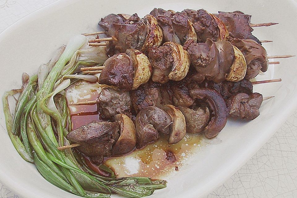 Hähnchenleber - Spieße mit Champignons und Ingwer