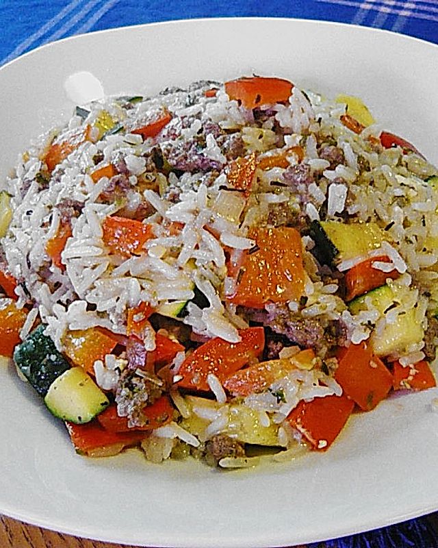 Griechische Reis - Tatar - Gemüse Pfanne