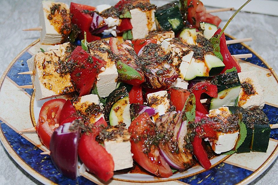 Feta-Gemüse-Grillspieße mit Salbei